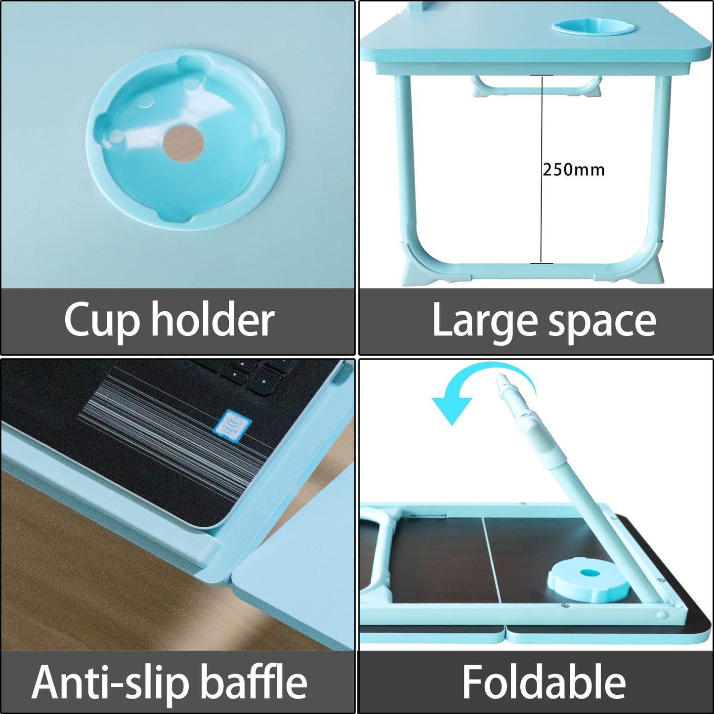 Laptop Desk, Laptop Bed Table with Foldable Legs & Cup Slot, Reading Holder Notebook Stand Breakfast Bed Tray Book Holder for Sofa, Bed, Terrace, Balcony