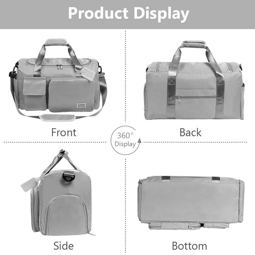 Foldable Travel Duffel With Wet and Dry Separation - Lightweight Large Capacity Holdall for Gym, Sports, Hospital, Overnight Weekend - Purple