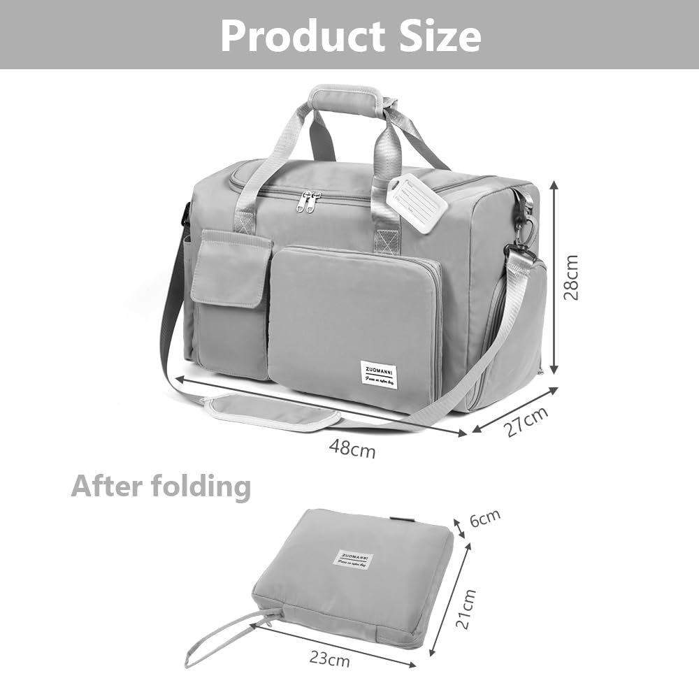 Foldable Travel Duffel With Wet and Dry Separation - Lightweight Large Capacity Holdall for Gym, Sports, Hospital, Overnight Weekend - Purple