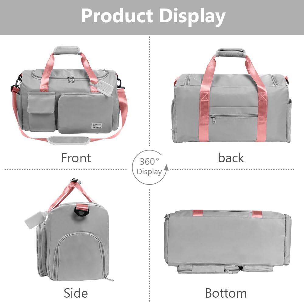 Foldable Travel Duffel With Wet and Dry Separation - Lightweight Large Capacity Holdall for Gym, Sports, Hospital, Overnight Weekend - Purple