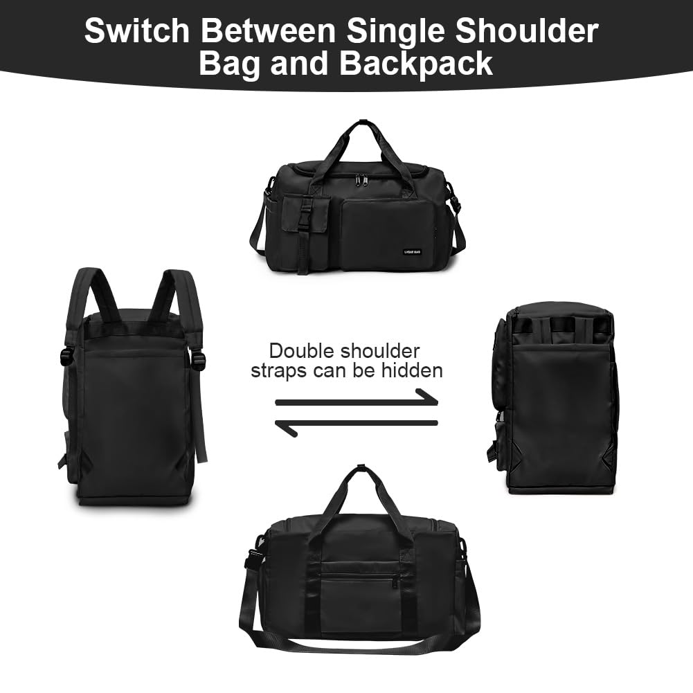Foldable Travel Duffel With Wet and Dry Separation - Lightweight Large Capacity Holdall for Gym, Sports, Hospital, Overnight Weekend - Purple