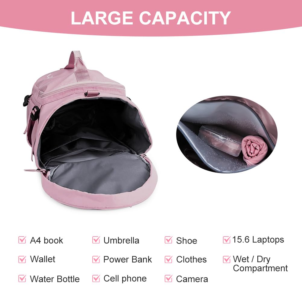 Foldable Travel Duffel With Wet and Dry Separation - Lightweight Large Capacity Holdall for Gym, Sports, Hospital, Overnight Weekend - Purple