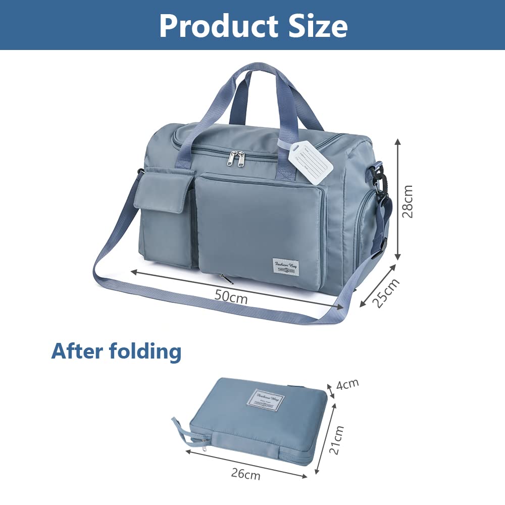 Foldable Travel Duffel With Wet and Dry Separation - Lightweight Large Capacity Holdall for Gym, Sports, Hospital, Overnight Weekend - Purple
