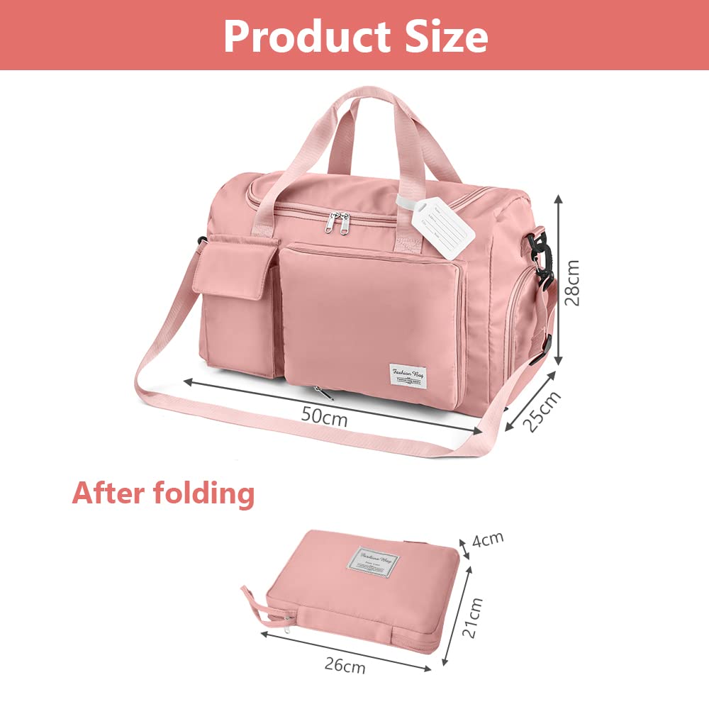 Foldable Travel Duffel With Wet and Dry Separation - Lightweight Large Capacity Holdall for Gym, Sports, Hospital, Overnight Weekend - Purple