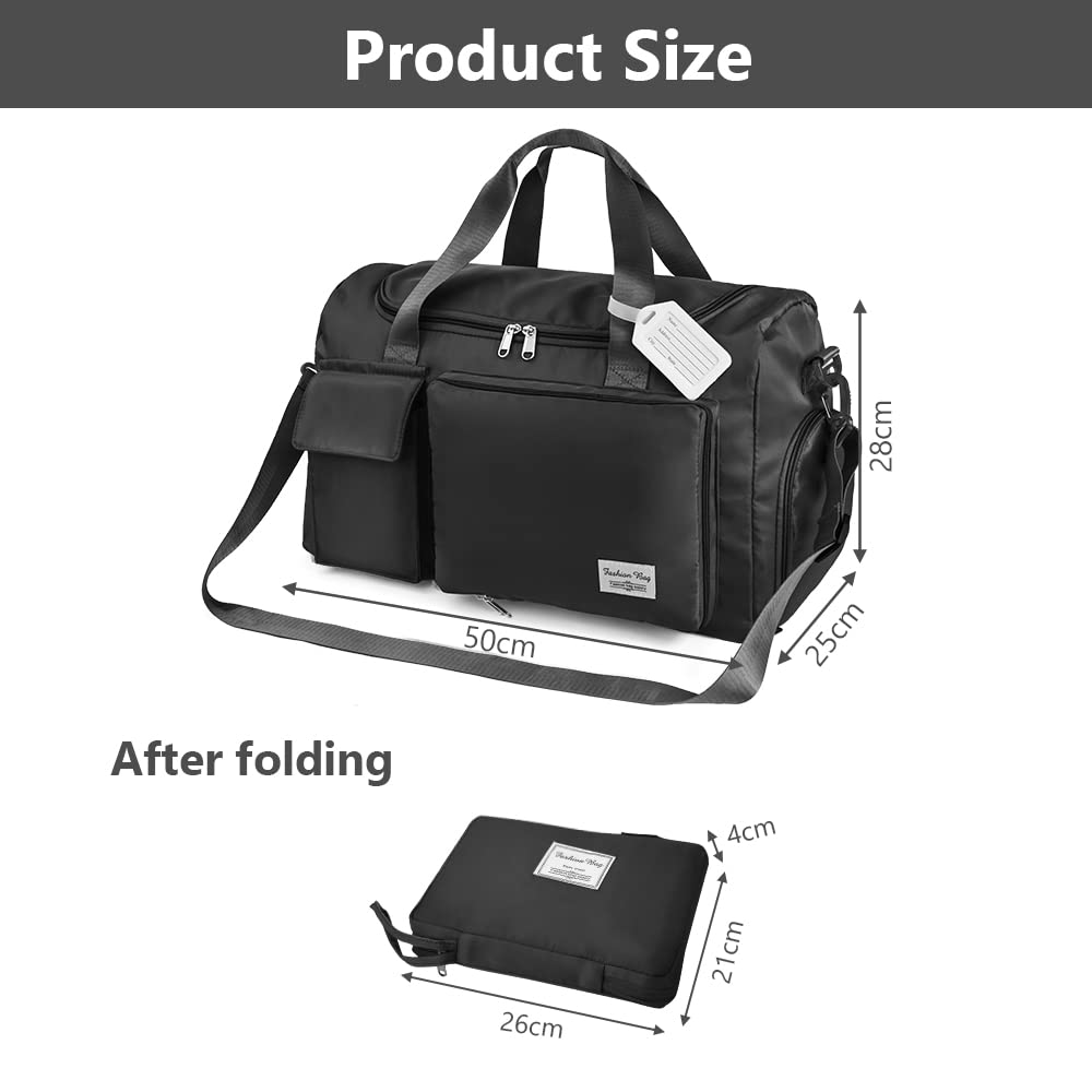 Foldable Travel Duffel With Wet and Dry Separation - Lightweight Large Capacity Holdall for Gym, Sports, Hospital, Overnight Weekend - Purple