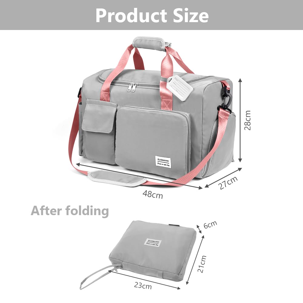 Foldable Travel Duffel With Wet and Dry Separation - Lightweight Large Capacity Holdall for Gym, Sports, Hospital, Overnight Weekend - Purple