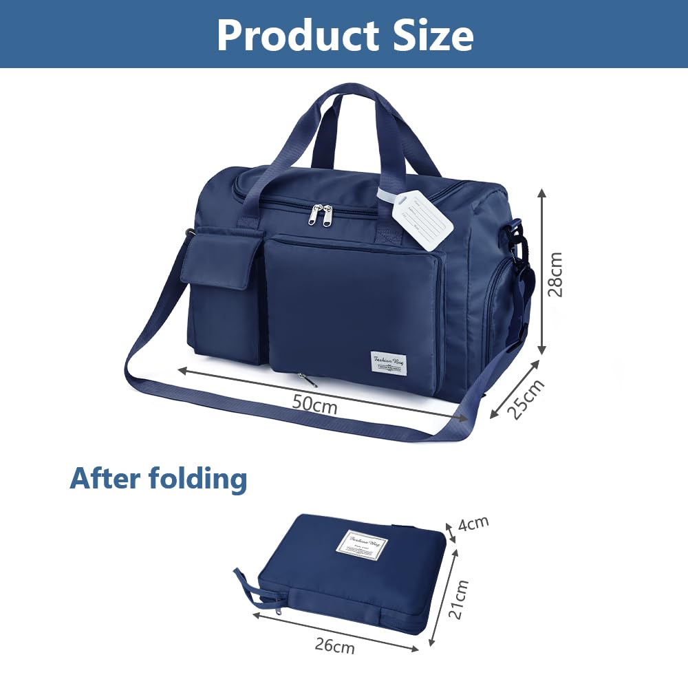 Foldable Travel Duffel With Wet and Dry Separation - Lightweight Large Capacity Holdall for Gym, Sports, Hospital, Overnight Weekend - Purple