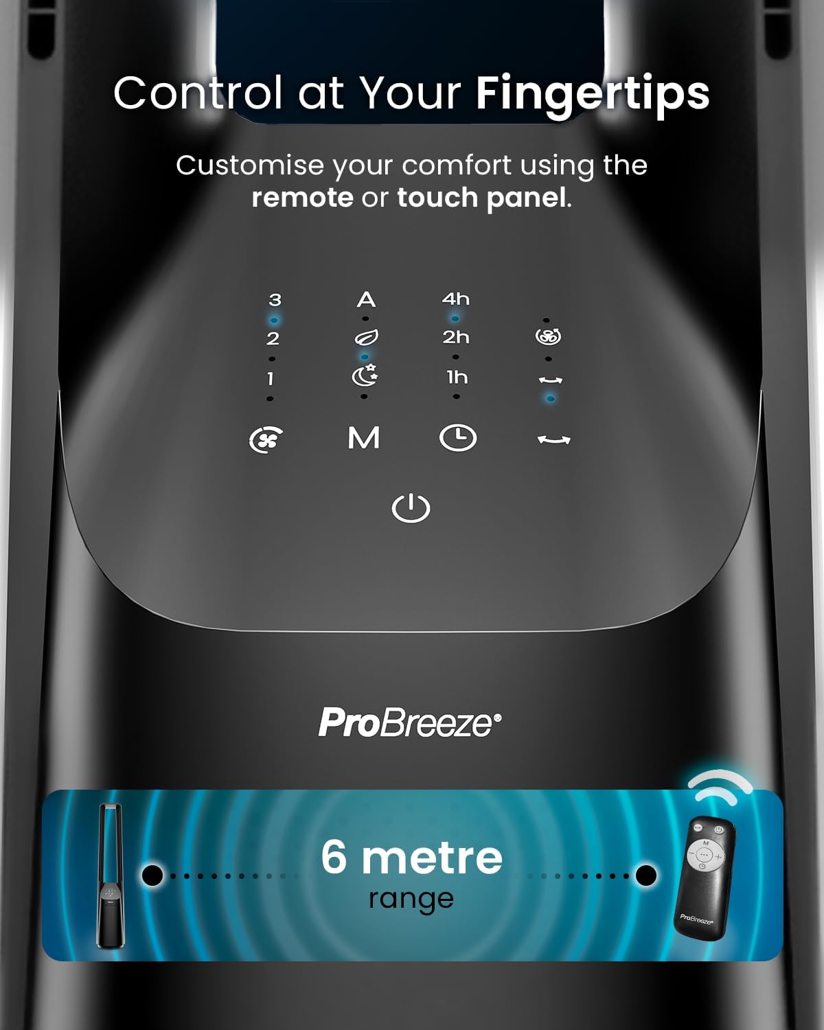 Pro Breeze® Silent Bladeless Portable Tower Fan - Ultra Quiet Standing Air Circulator with Remote Control, Timer, 6 Speeds & LED Display