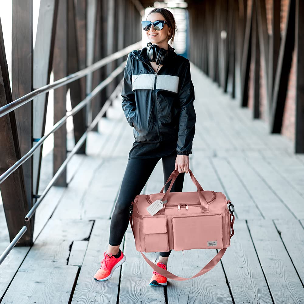 Foldable Travel Duffel With Wet and Dry Separation - Lightweight Large Capacity Holdall for Gym, Sports, Hospital, Overnight Weekend - Purple