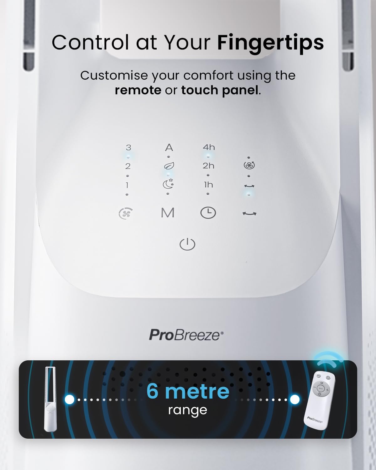 Pro Breeze® Silent Bladeless Portable Tower Fan - Ultra Quiet Standing Air Circulator with Remote Control, Timer, 6 Speeds & LED Display