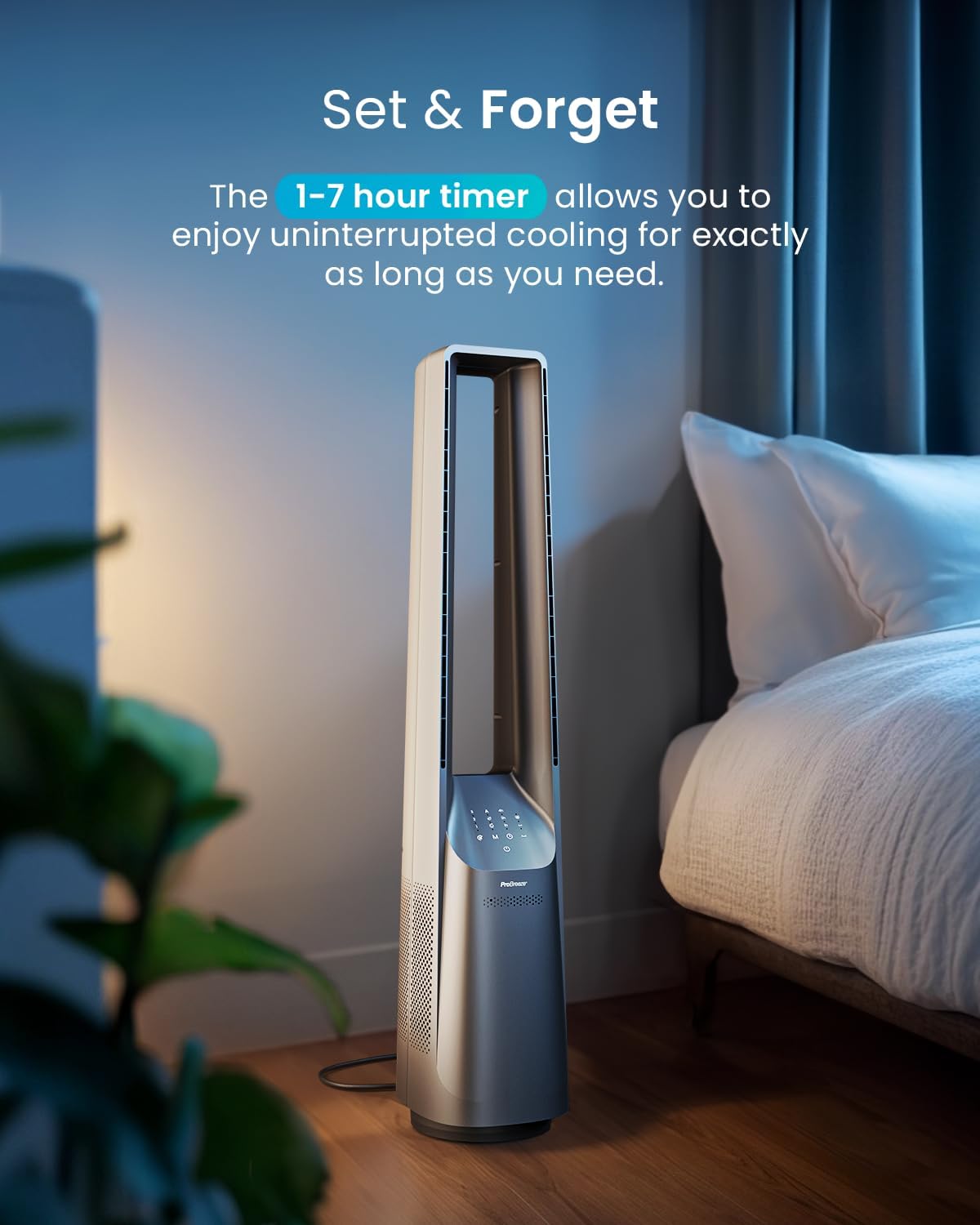 Pro Breeze® Silent Bladeless Portable Tower Fan - Ultra Quiet Standing Air Circulator with Remote Control, Timer, 6 Speeds & LED Display