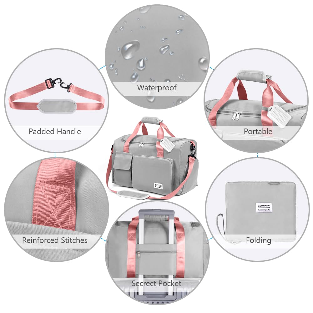 Foldable Travel Duffel With Wet and Dry Separation - Lightweight Large Capacity Holdall for Gym, Sports, Hospital, Overnight Weekend - Purple
