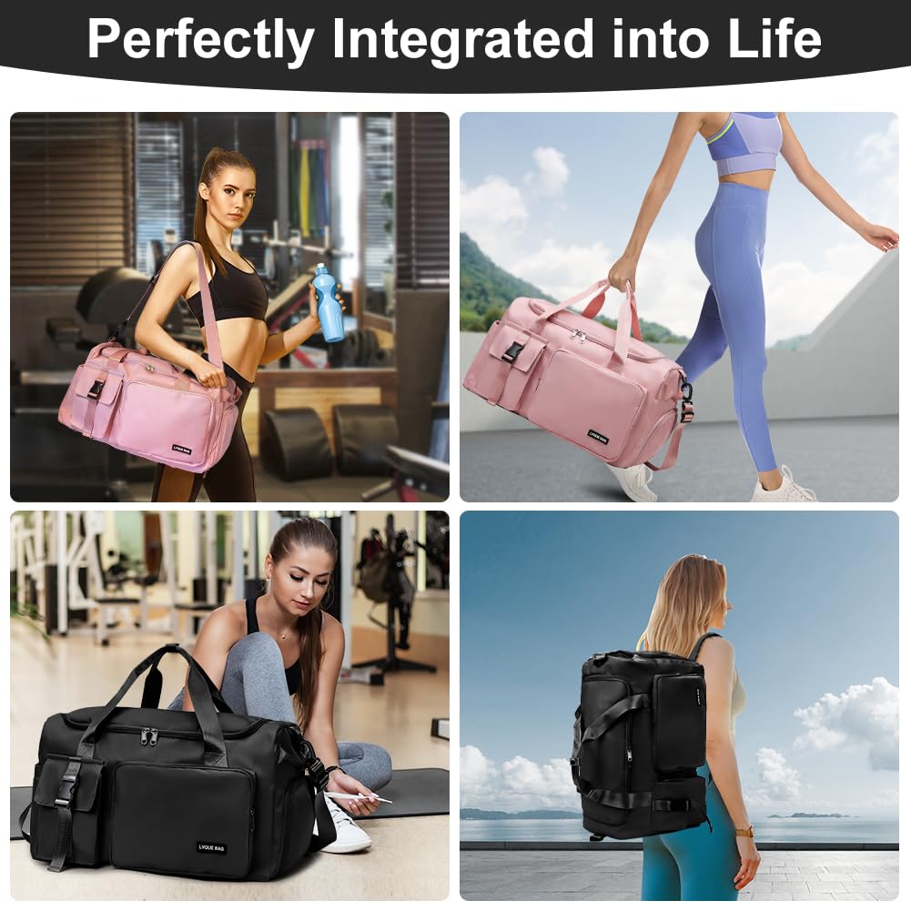 Foldable Travel Duffel With Wet and Dry Separation - Lightweight Large Capacity Holdall for Gym, Sports, Hospital, Overnight Weekend - Purple