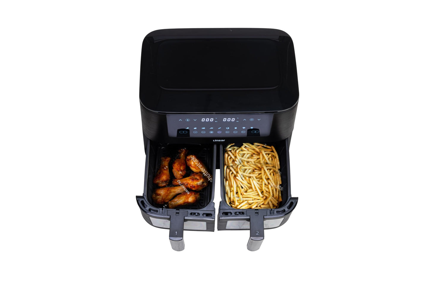 Linsar - Dual Zone Air Fryer - with Double Chamber - 8L Air Fryer 2 Baskets - with Viewing Window - Touch Screen - 9 Presets - Sync Ready Technology (Grey)