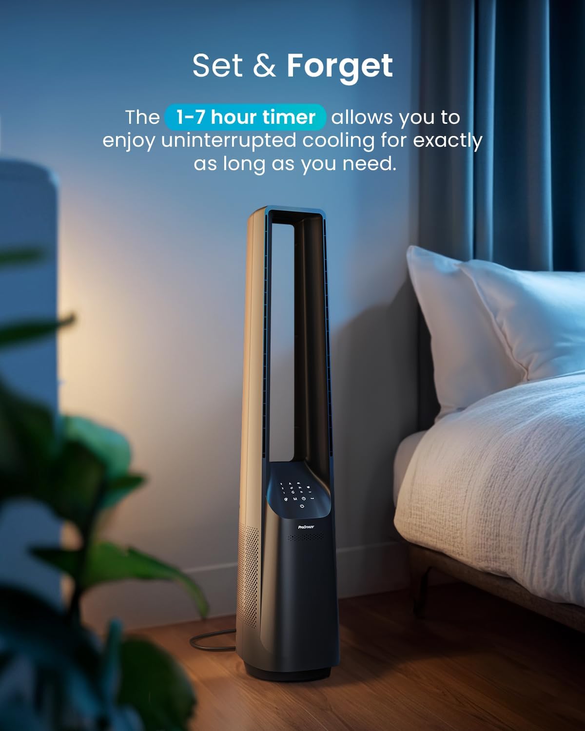 Pro Breeze® Silent Bladeless Portable Tower Fan - Ultra Quiet Standing Air Circulator with Remote Control, Timer, 6 Speeds & LED Display