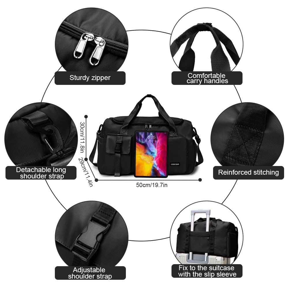 Foldable Travel Duffel With Wet and Dry Separation - Lightweight Large Capacity Holdall for Gym, Sports, Hospital, Overnight Weekend - Purple