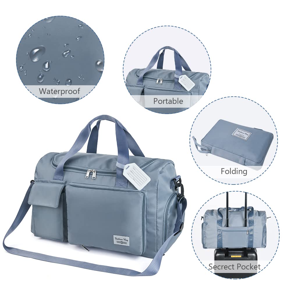 Foldable Travel Duffel With Wet and Dry Separation - Lightweight Large Capacity Holdall for Gym, Sports, Hospital, Overnight Weekend - Purple