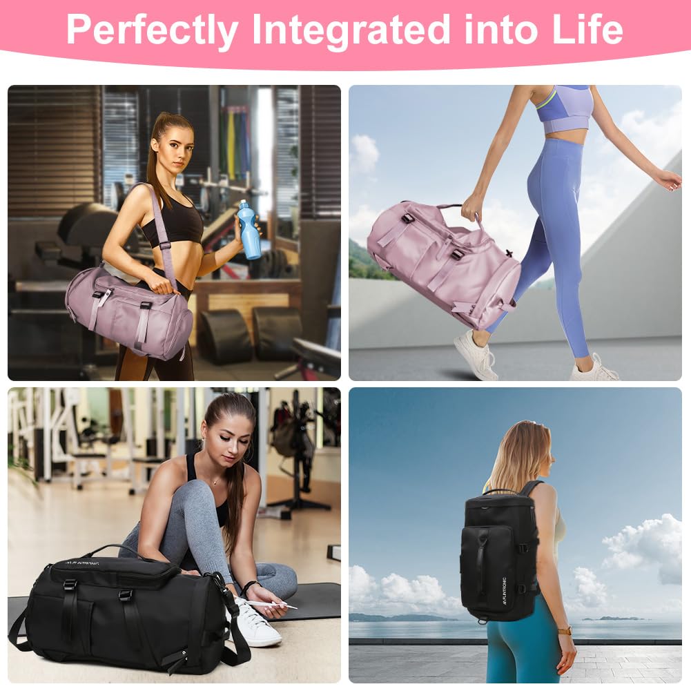 Foldable Travel Duffel With Wet and Dry Separation - Lightweight Large Capacity Holdall for Gym, Sports, Hospital, Overnight Weekend - Purple