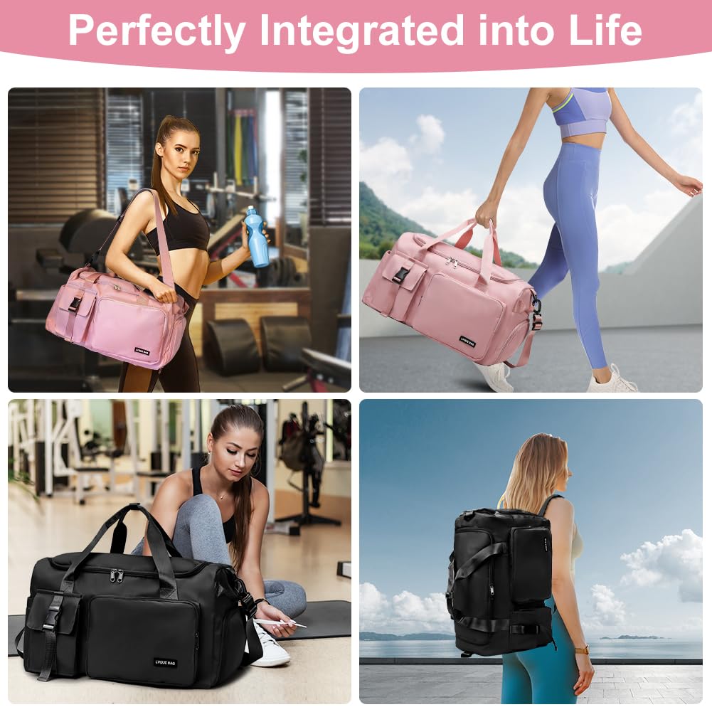 Foldable Travel Duffel With Wet and Dry Separation - Lightweight Large Capacity Holdall for Gym, Sports, Hospital, Overnight Weekend - Purple
