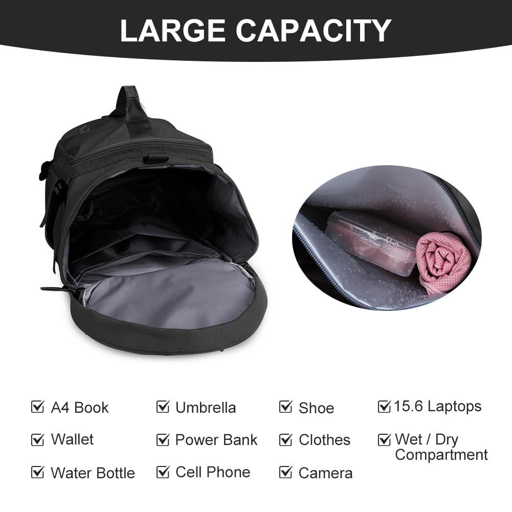 Foldable Travel Duffel With Wet and Dry Separation - Lightweight Large Capacity Holdall for Gym, Sports, Hospital, Overnight Weekend - Purple