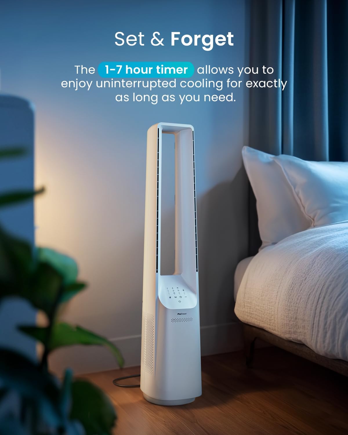 Pro Breeze® Silent Bladeless Portable Tower Fan - Ultra Quiet Standing Air Circulator with Remote Control, Timer, 6 Speeds & LED Display
