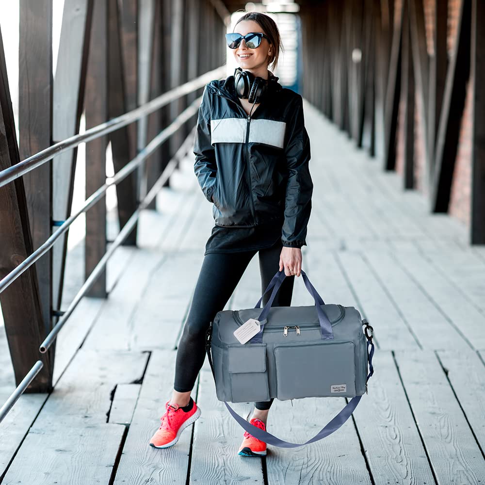 Foldable Travel Duffel With Wet and Dry Separation - Lightweight Large Capacity Holdall for Gym, Sports, Hospital, Overnight Weekend - Purple