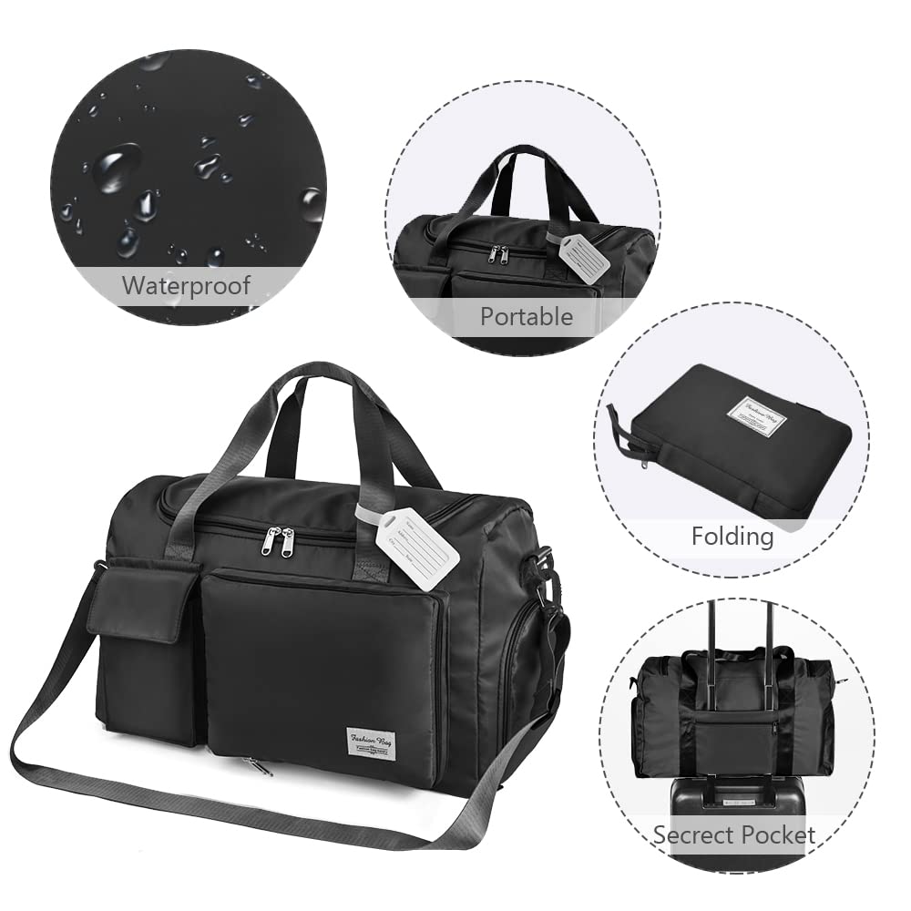 Foldable Travel Duffel With Wet and Dry Separation - Lightweight Large Capacity Holdall for Gym, Sports, Hospital, Overnight Weekend - Purple