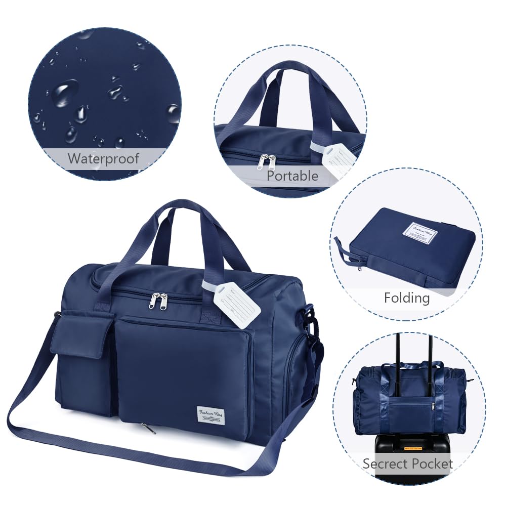 Foldable Travel Duffel With Wet and Dry Separation - Lightweight Large Capacity Holdall for Gym, Sports, Hospital, Overnight Weekend - Purple