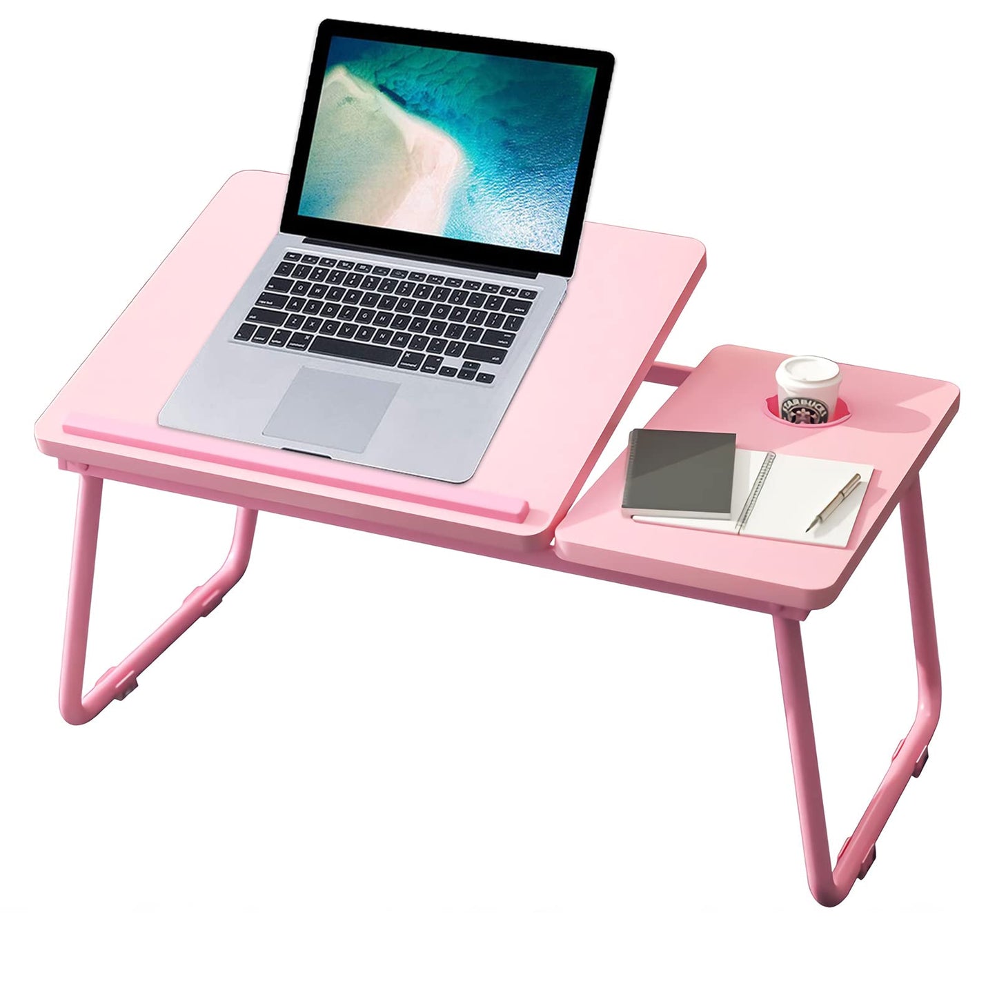 Laptop Desk, Laptop Bed Table with Foldable Legs & Cup Slot, Reading Holder Notebook Stand Breakfast Bed Tray Book Holder for Sofa, Bed, Terrace, Balcony