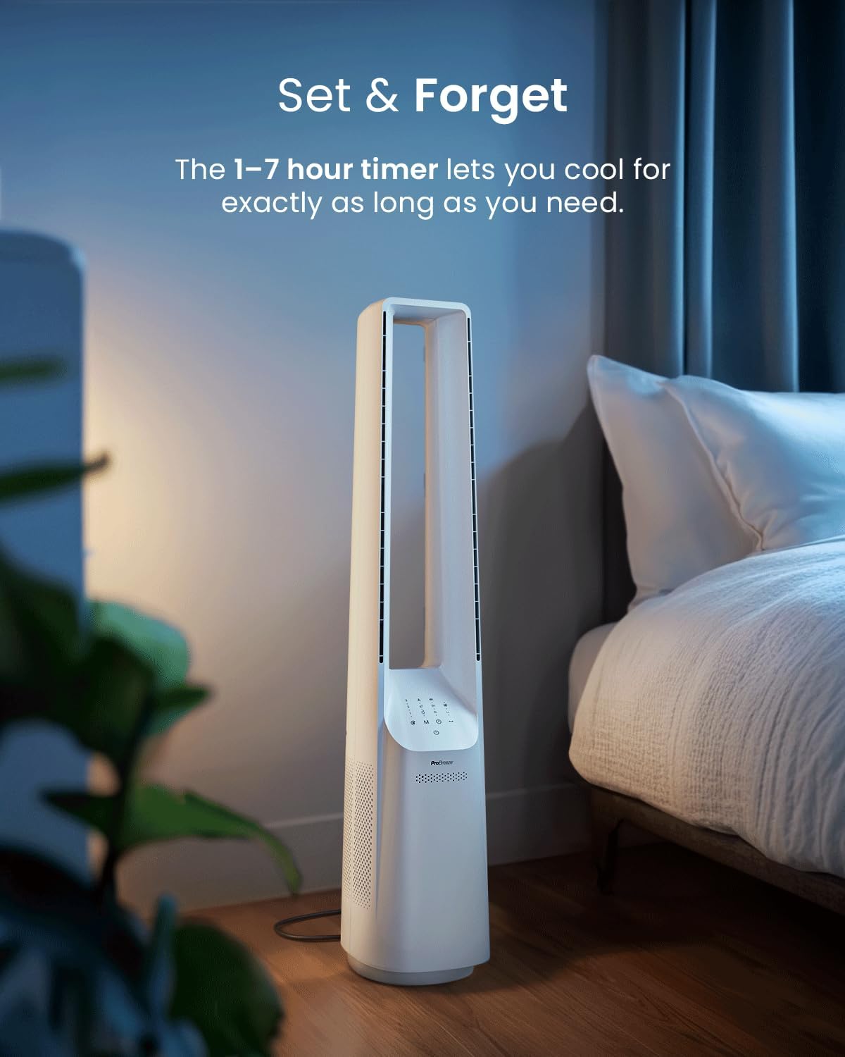 Pro Breeze® Silent Bladeless Portable Tower Fan - Ultra Quiet Standing Air Circulator with Remote Control, Timer, 6 Speeds & LED Display