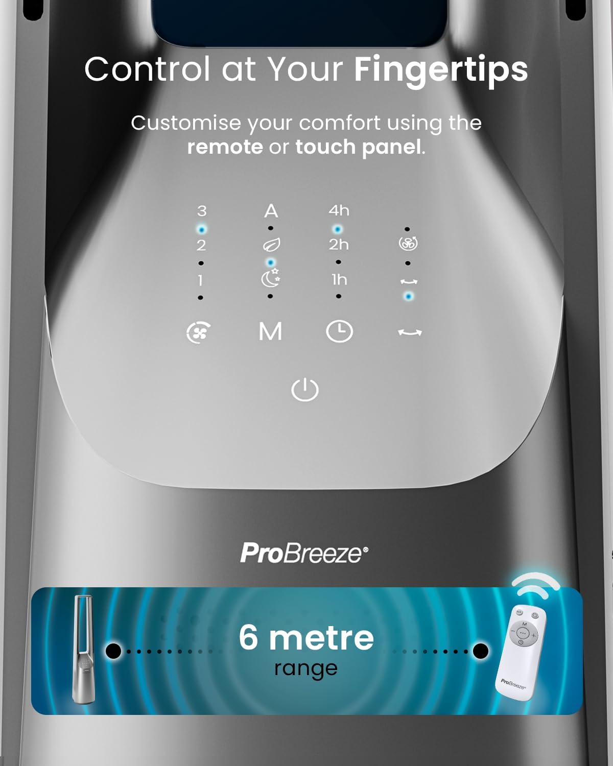 Pro Breeze® Silent Bladeless Portable Tower Fan - Ultra Quiet Standing Air Circulator with Remote Control, Timer, 6 Speeds & LED Display