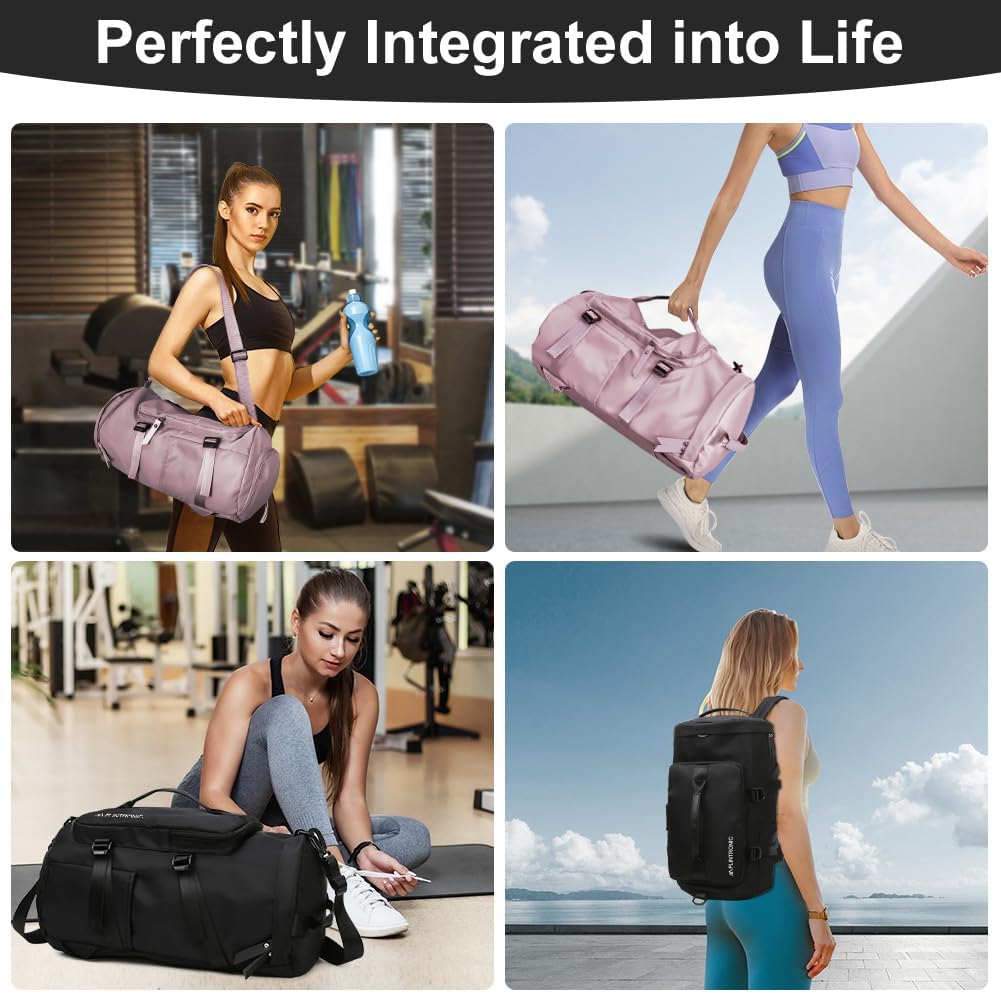 Foldable Travel Duffel With Wet and Dry Separation - Lightweight Large Capacity Holdall for Gym, Sports, Hospital, Overnight Weekend - Purple