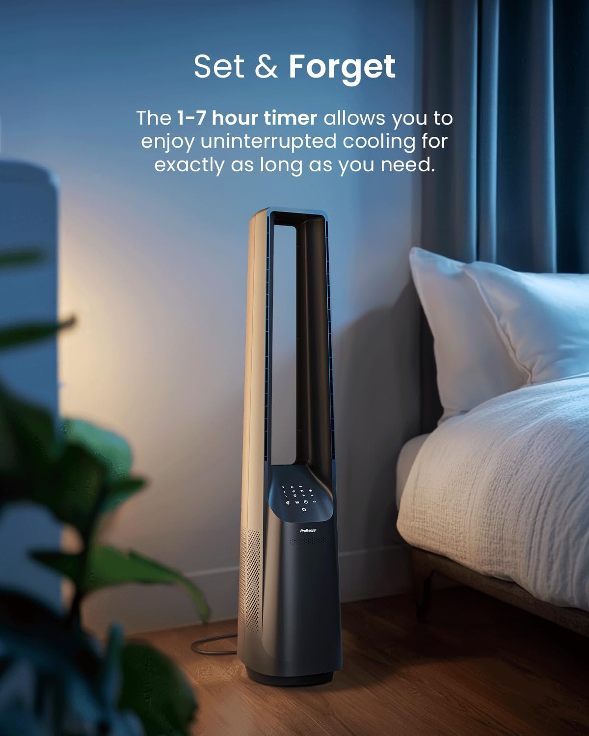 Pro Breeze® Silent Bladeless Portable Tower Fan - Ultra Quiet Standing Air Circulator with Remote Control, Timer, 6 Speeds & LED Display