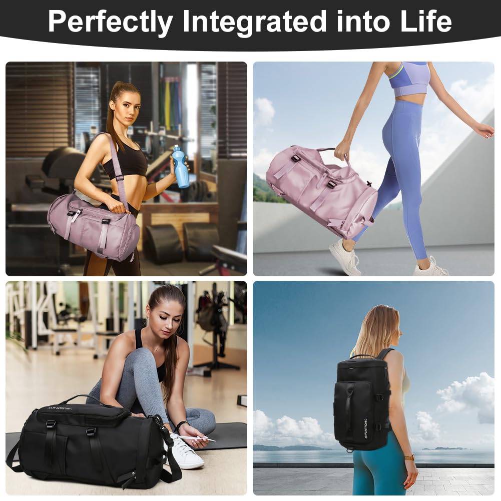 Foldable Travel Duffel With Wet and Dry Separation - Lightweight Large Capacity Holdall for Gym, Sports, Hospital, Overnight Weekend - Purple