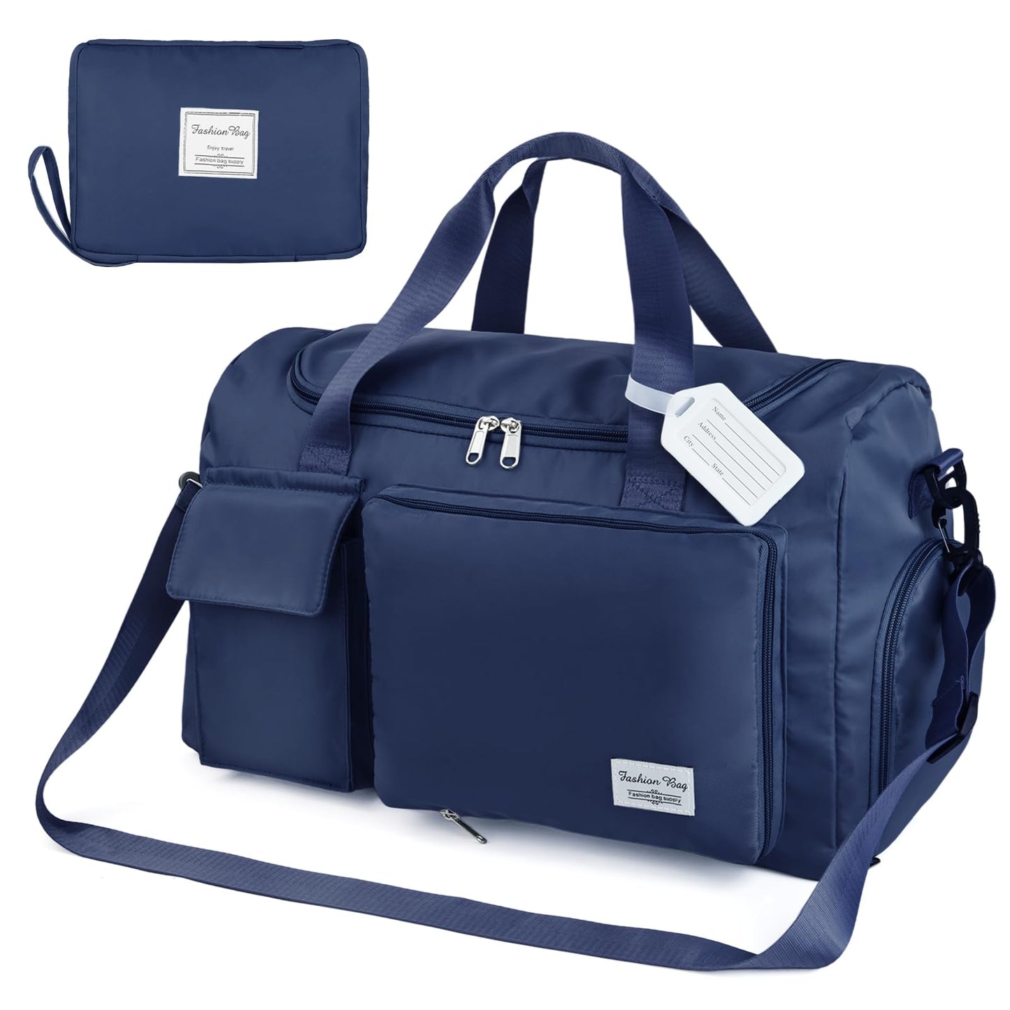 Foldable Travel Duffel With Wet and Dry Separation - Lightweight Large Capacity Holdall for Gym, Sports, Hospital, Overnight Weekend - Purple