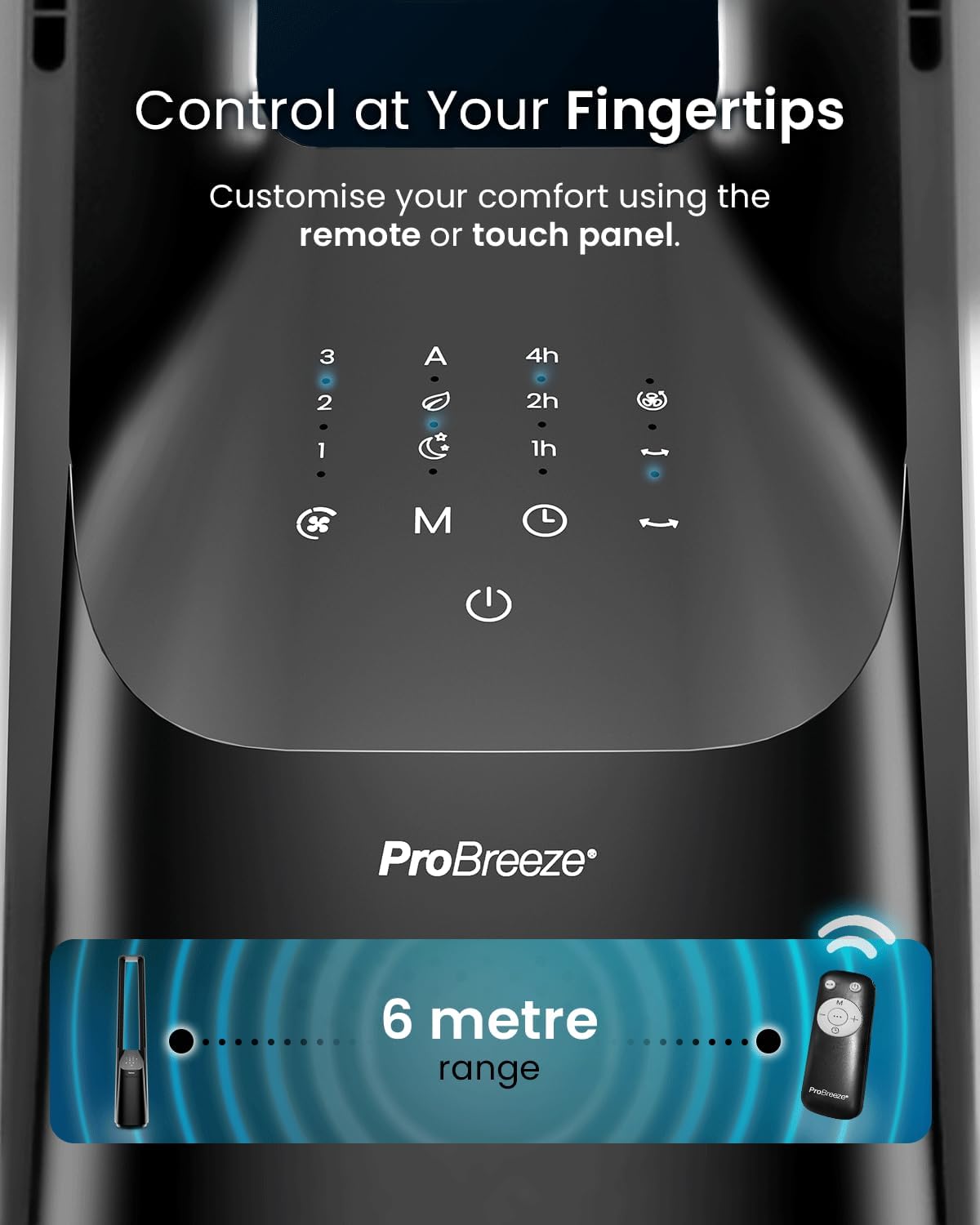 Pro Breeze® Silent Bladeless Portable Tower Fan - Ultra Quiet Standing Air Circulator with Remote Control, Timer, 6 Speeds & LED Display