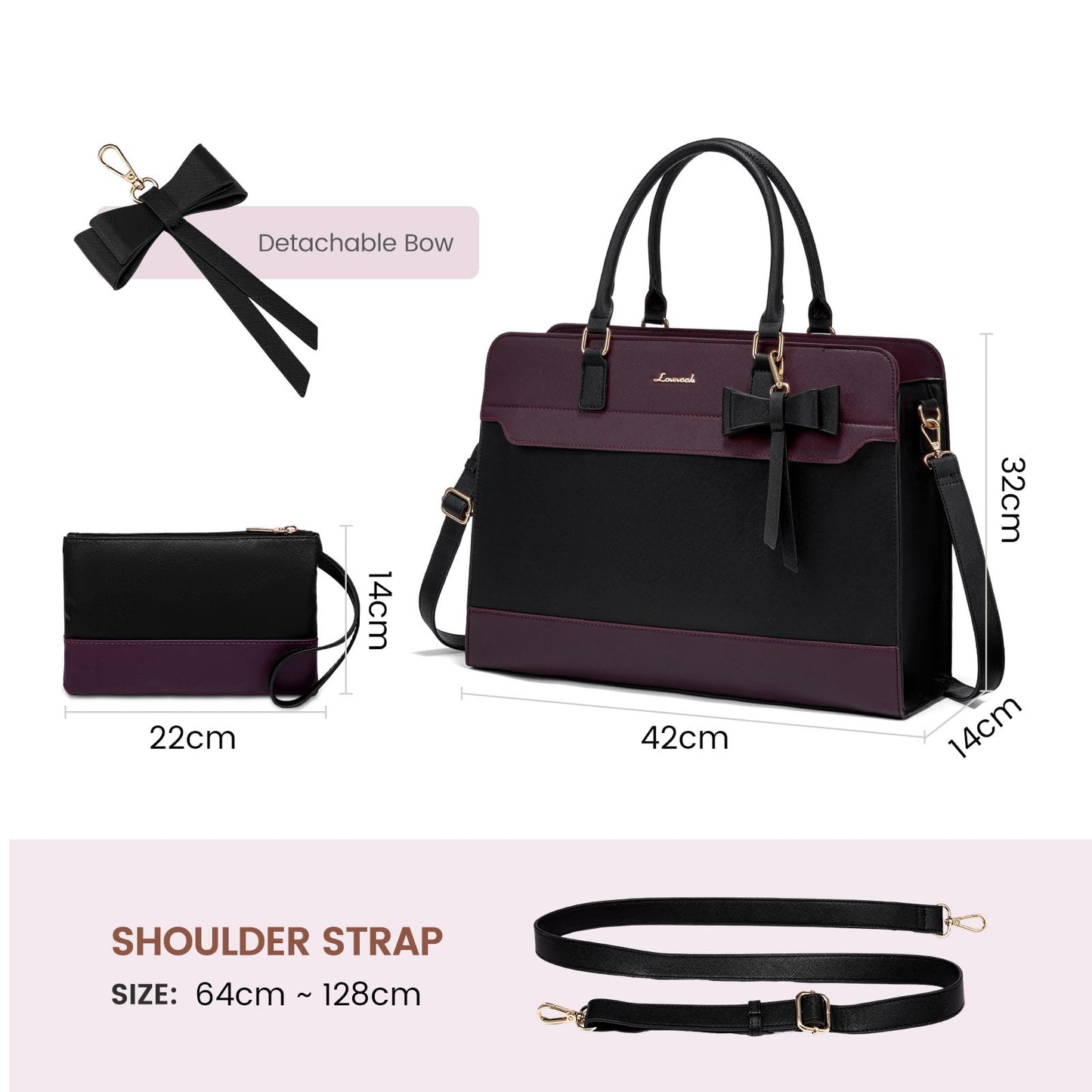 LOVEVOOK Laptop Handbags for Women, 15.6 Inch Ladies Work Bags Large Tote Bags with Compartments, PU Leather Womens Handbag Shoulder Bag for Office School Teacher Shopping Business