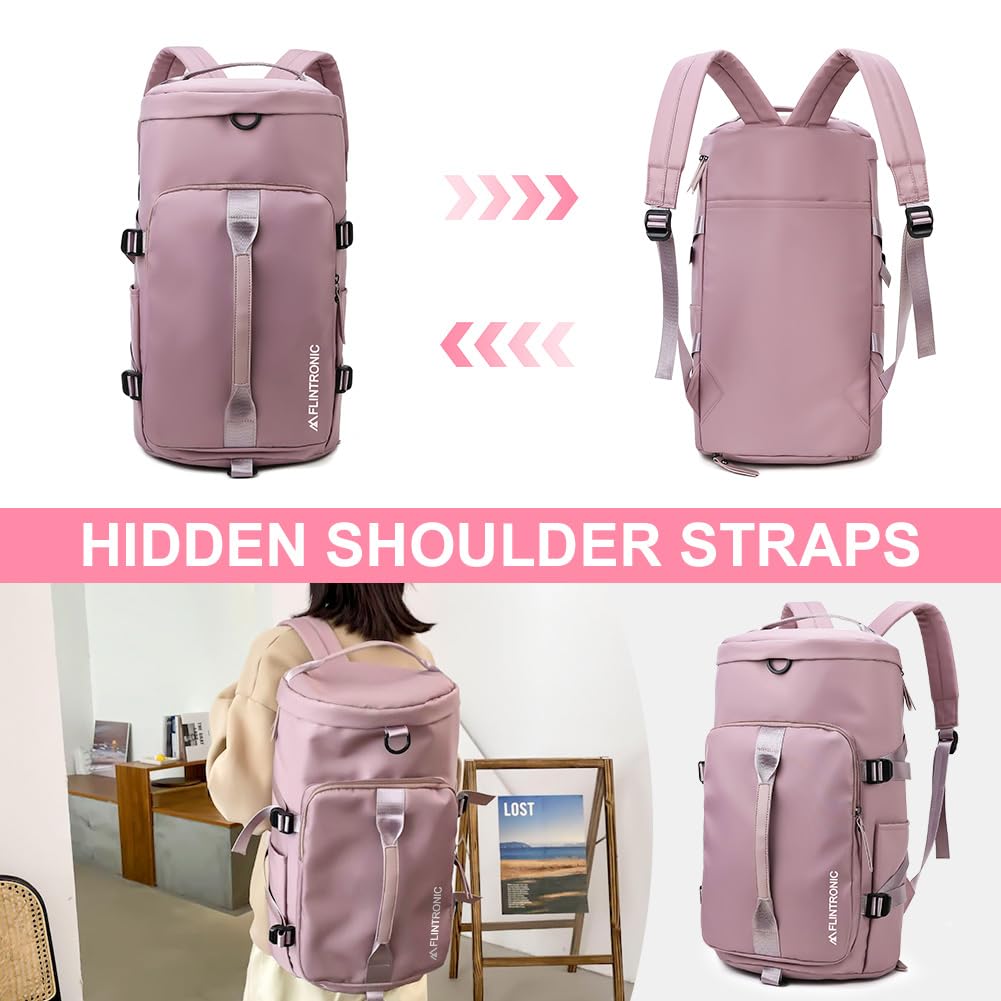 Foldable Travel Duffel With Wet and Dry Separation - Lightweight Large Capacity Holdall for Gym, Sports, Hospital, Overnight Weekend - Purple