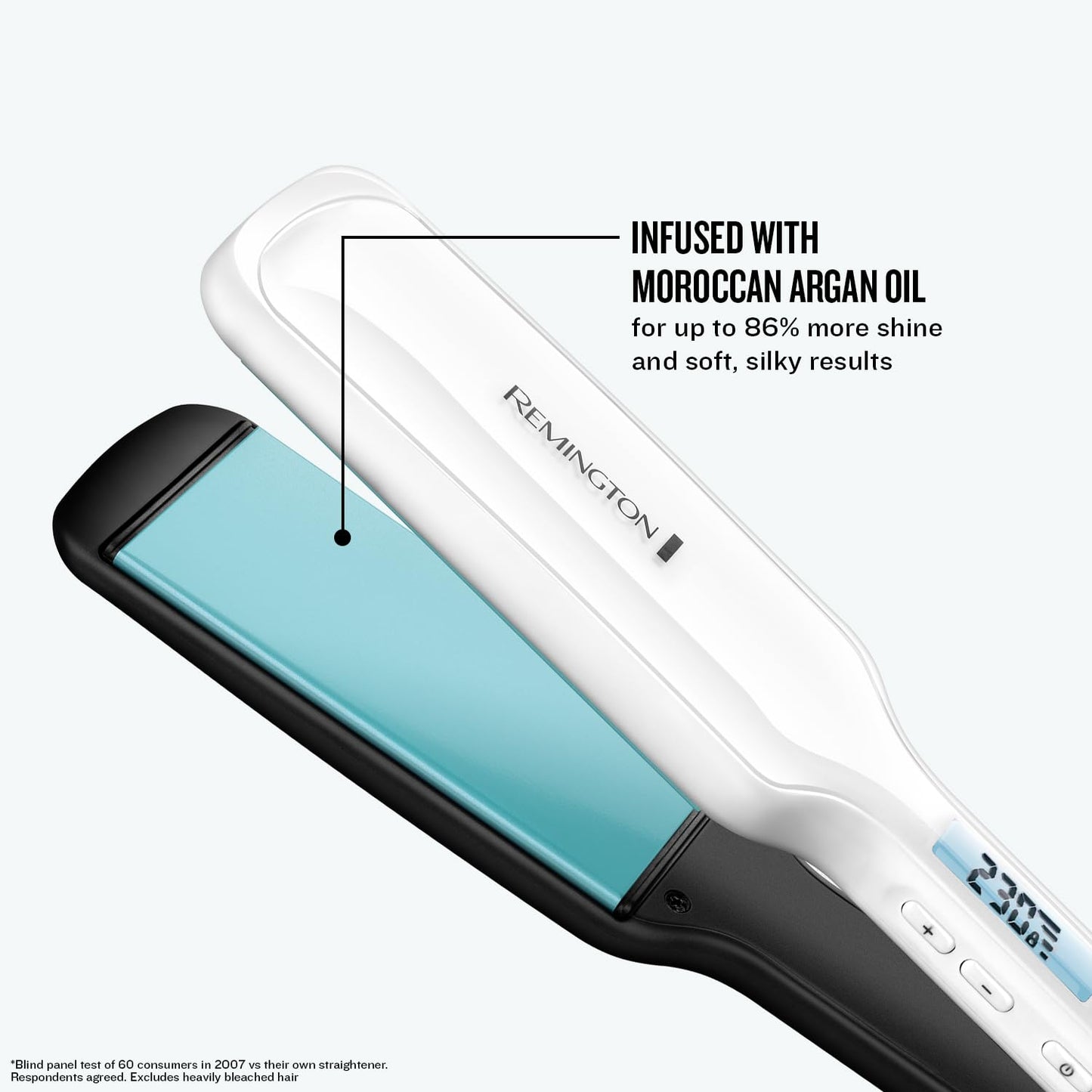 Remington Shine Therapy Hair Straightener with Advanced Ceramic coating infused with Moroccan Argan Oil for sleek & smooth glide, Floating plates, Digital display, 9 settings 150°C–230°C, S8500