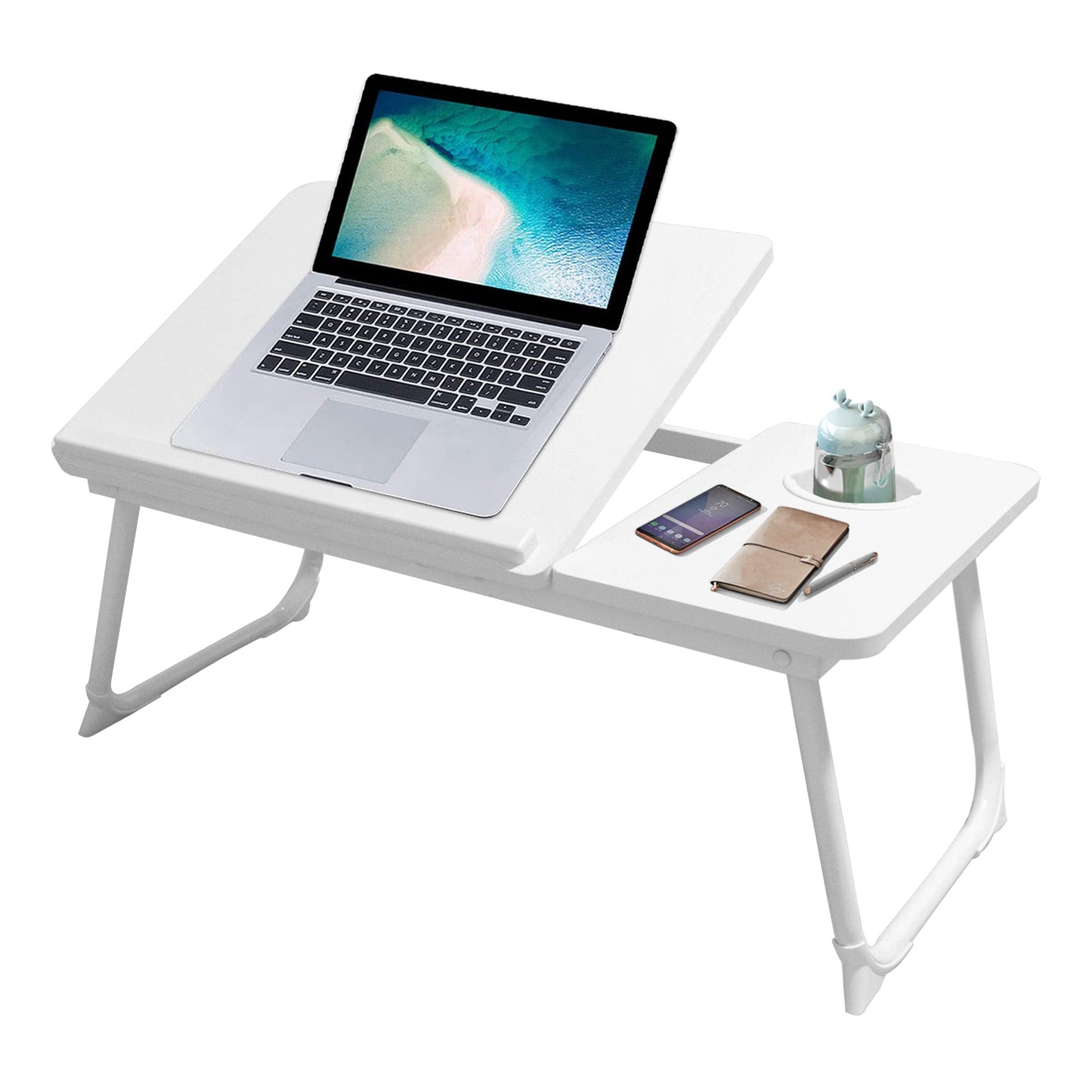 Laptop Desk, Laptop Bed Table with Foldable Legs & Cup Slot, Reading Holder Notebook Stand Breakfast Bed Tray Book Holder for Sofa, Bed, Terrace, Balcony