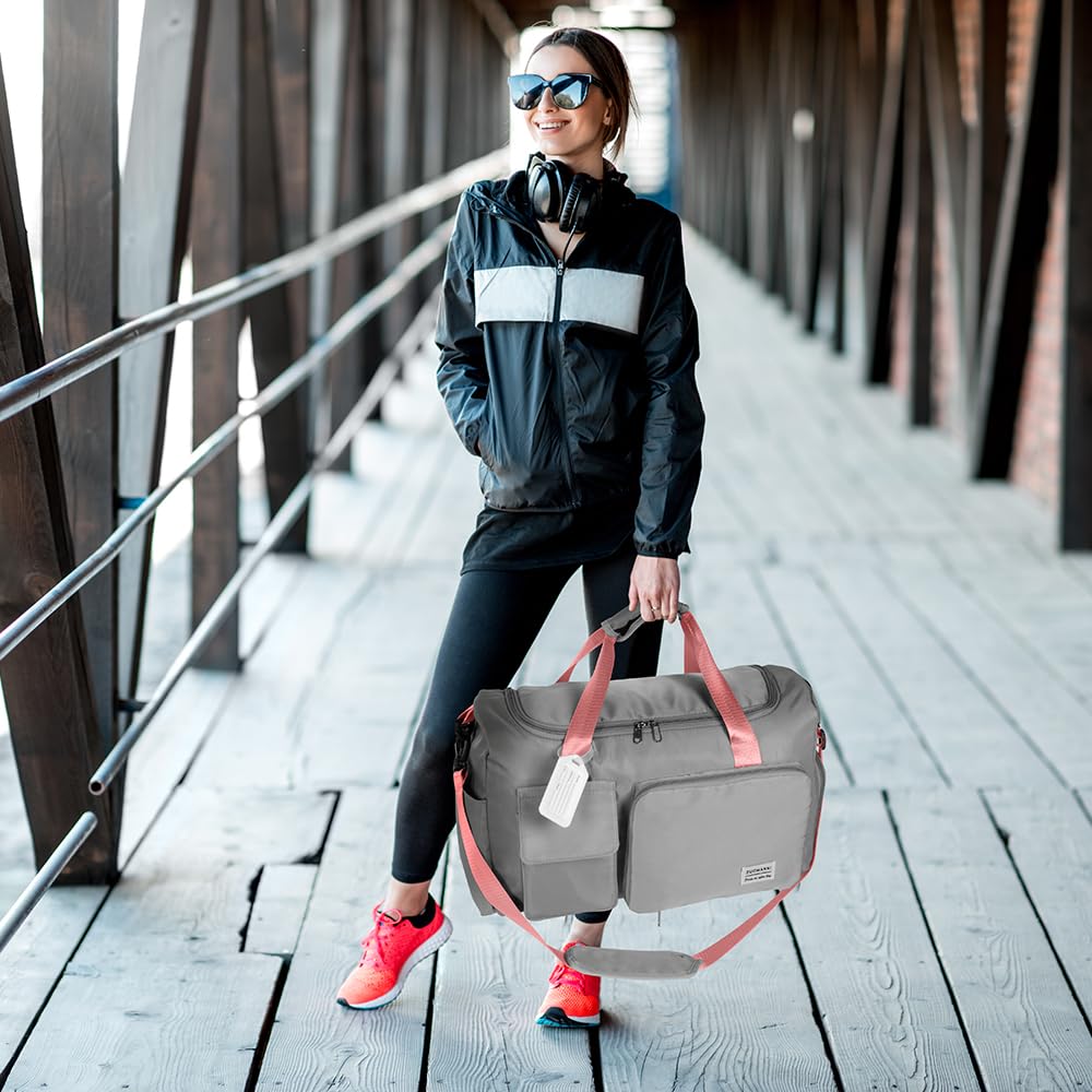Foldable Travel Duffel With Wet and Dry Separation - Lightweight Large Capacity Holdall for Gym, Sports, Hospital, Overnight Weekend - Purple