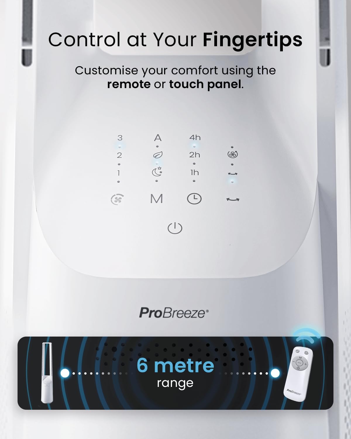 Pro Breeze® Silent Bladeless Portable Tower Fan - Ultra Quiet Standing Air Circulator with Remote Control, Timer, 6 Speeds & LED Display