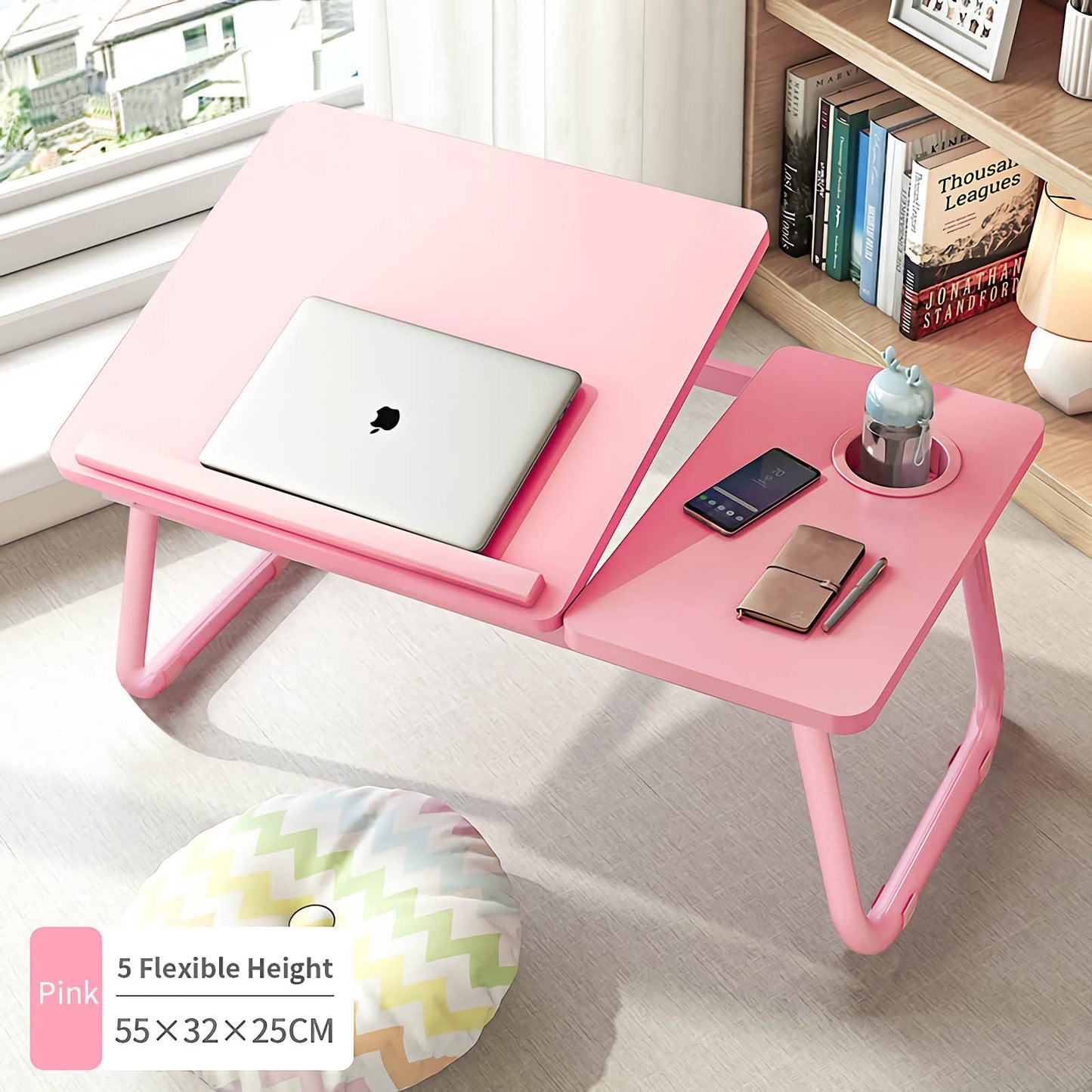 Laptop Desk, Laptop Bed Table with Foldable Legs & Cup Slot, Reading Holder Notebook Stand Breakfast Bed Tray Book Holder for Sofa, Bed, Terrace, Balcony