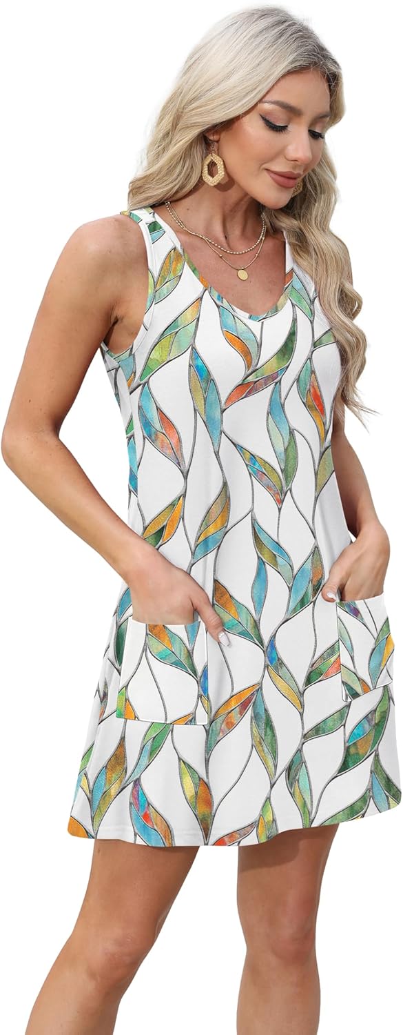 Aokosor Womens Summer Dresses 2025 Loose V Neck Sleeveless Sundress Beach Coverup with Pockets Floral/Plain/Eyelet