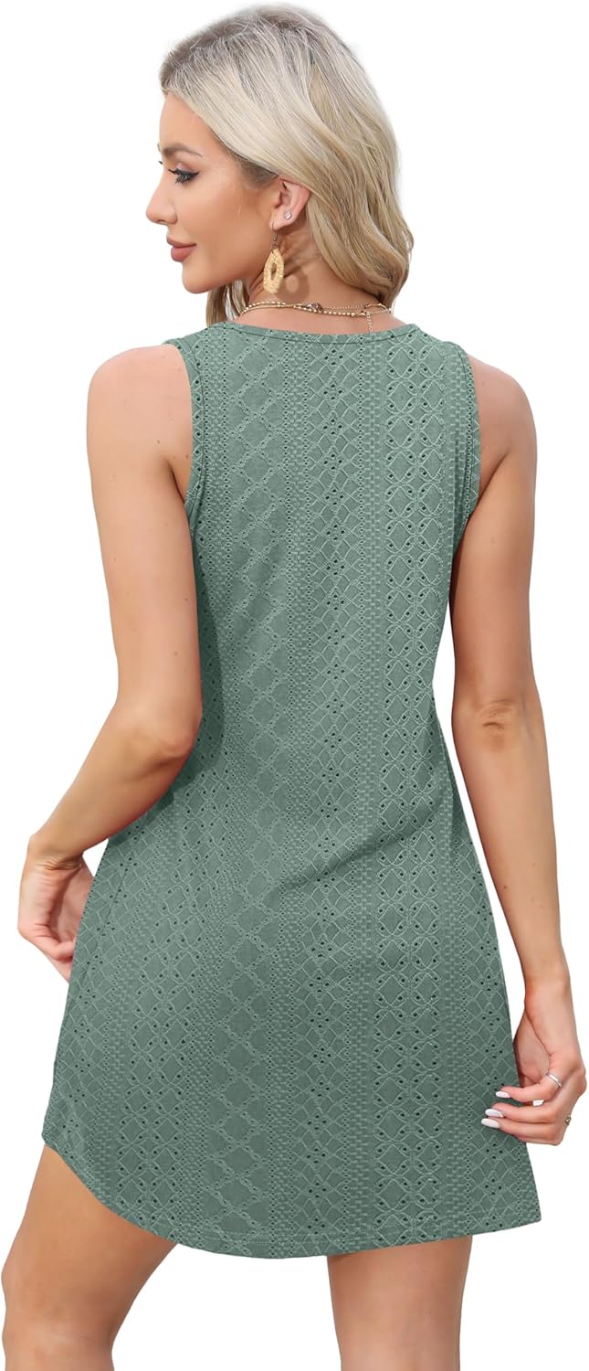 Aokosor Womens Summer Dresses 2025 Loose V Neck Sleeveless Sundress Beach Coverup with Pockets Floral/Plain/Eyelet
