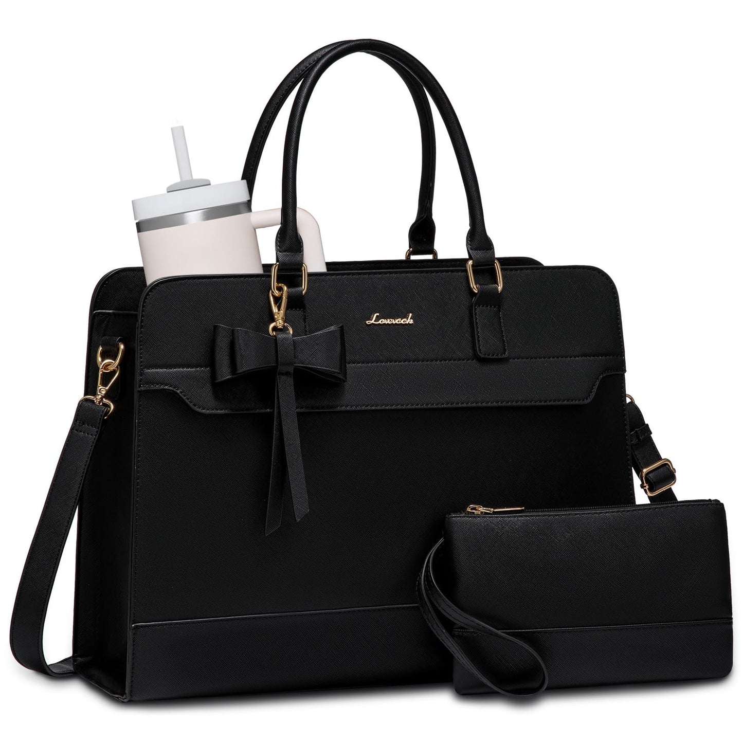 LOVEVOOK Laptop Handbags for Women, 15.6 Inch Ladies Work Bags Large Tote Bags with Compartments, PU Leather Womens Handbag Shoulder Bag for Office School Teacher Shopping Business