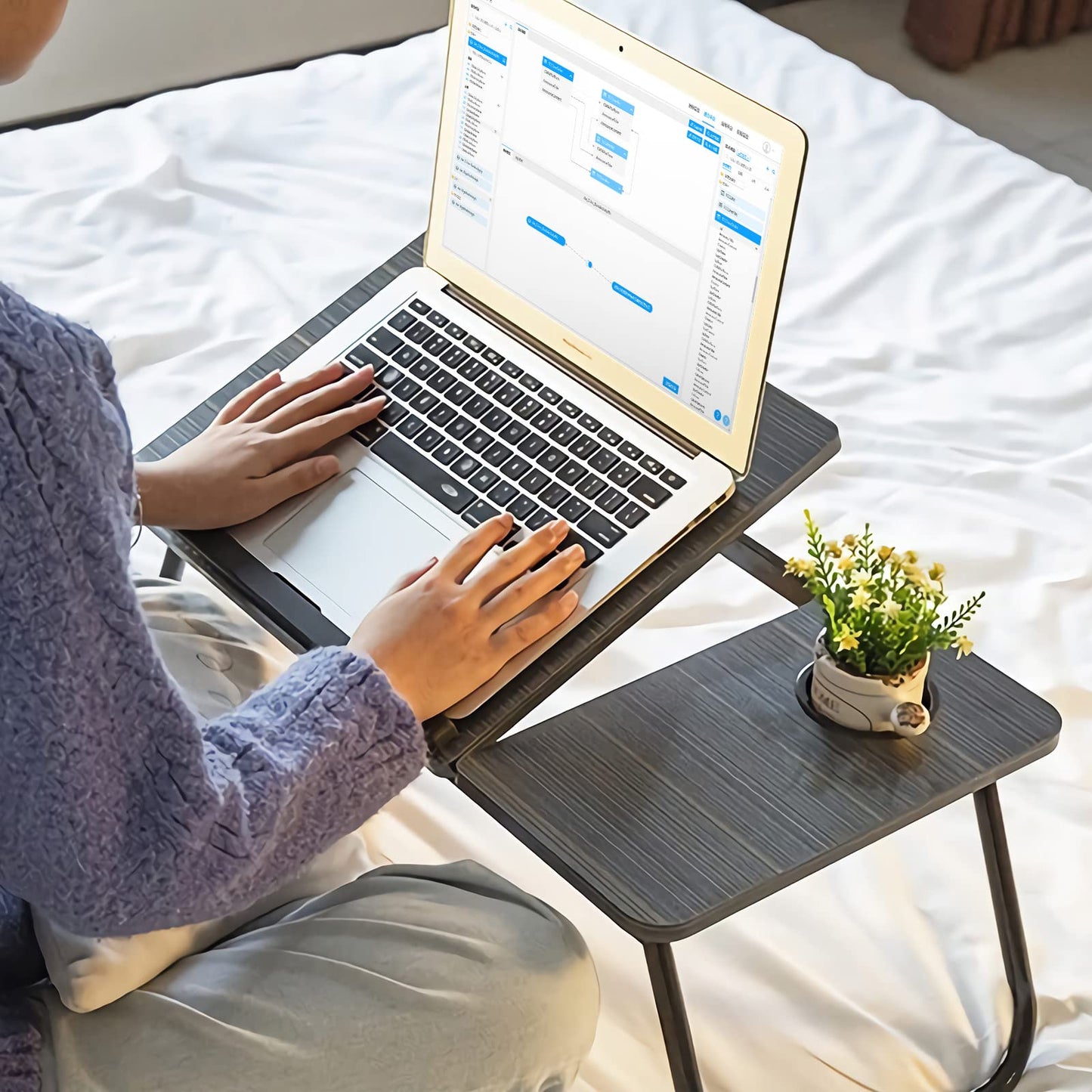 Laptop Desk, Laptop Bed Table with Foldable Legs & Cup Slot, Reading Holder Notebook Stand Breakfast Bed Tray Book Holder for Sofa, Bed, Terrace, Balcony