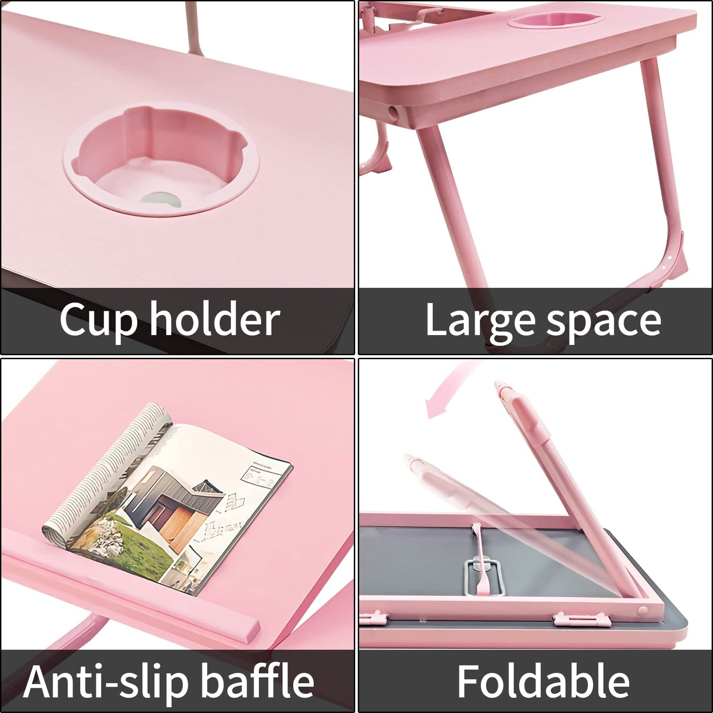 Laptop Desk, Laptop Bed Table with Foldable Legs & Cup Slot, Reading Holder Notebook Stand Breakfast Bed Tray Book Holder for Sofa, Bed, Terrace, Balcony