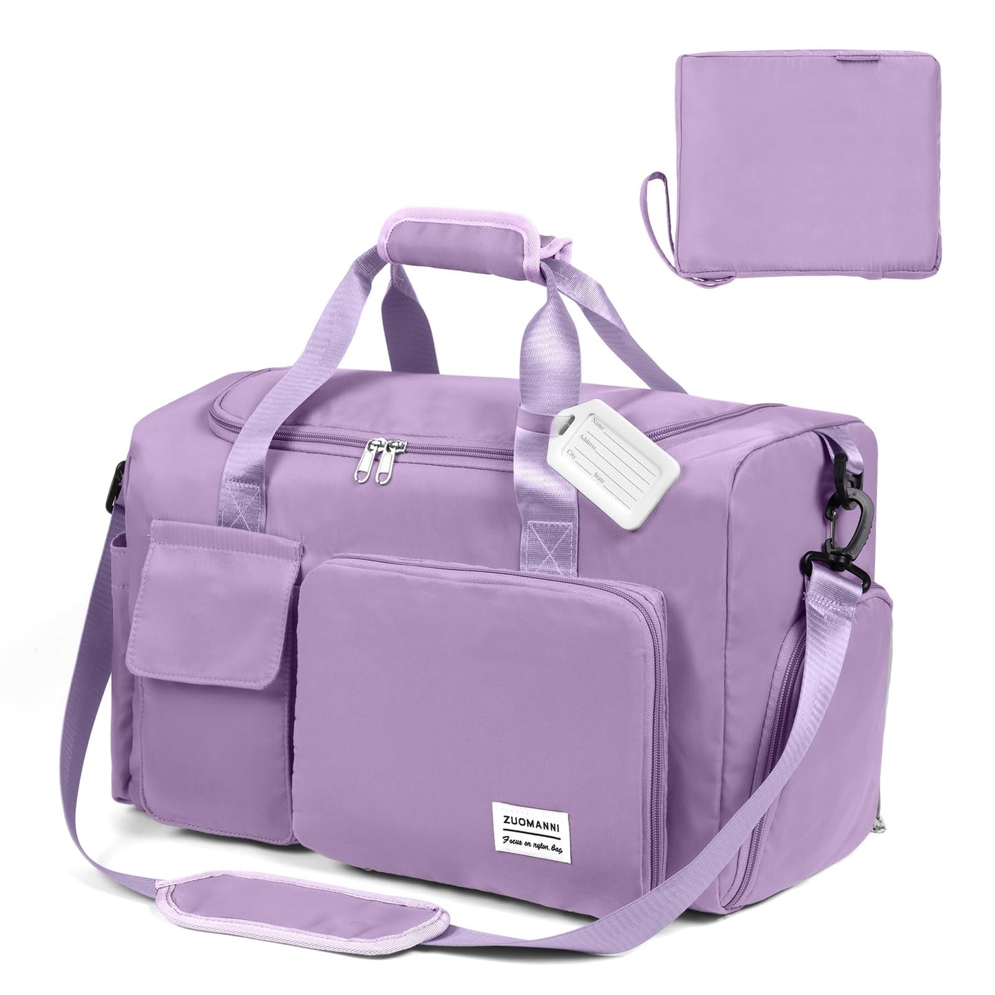 Foldable Travel Duffel With Wet and Dry Separation - Lightweight Large Capacity Holdall for Gym, Sports, Hospital, Overnight Weekend - Purple