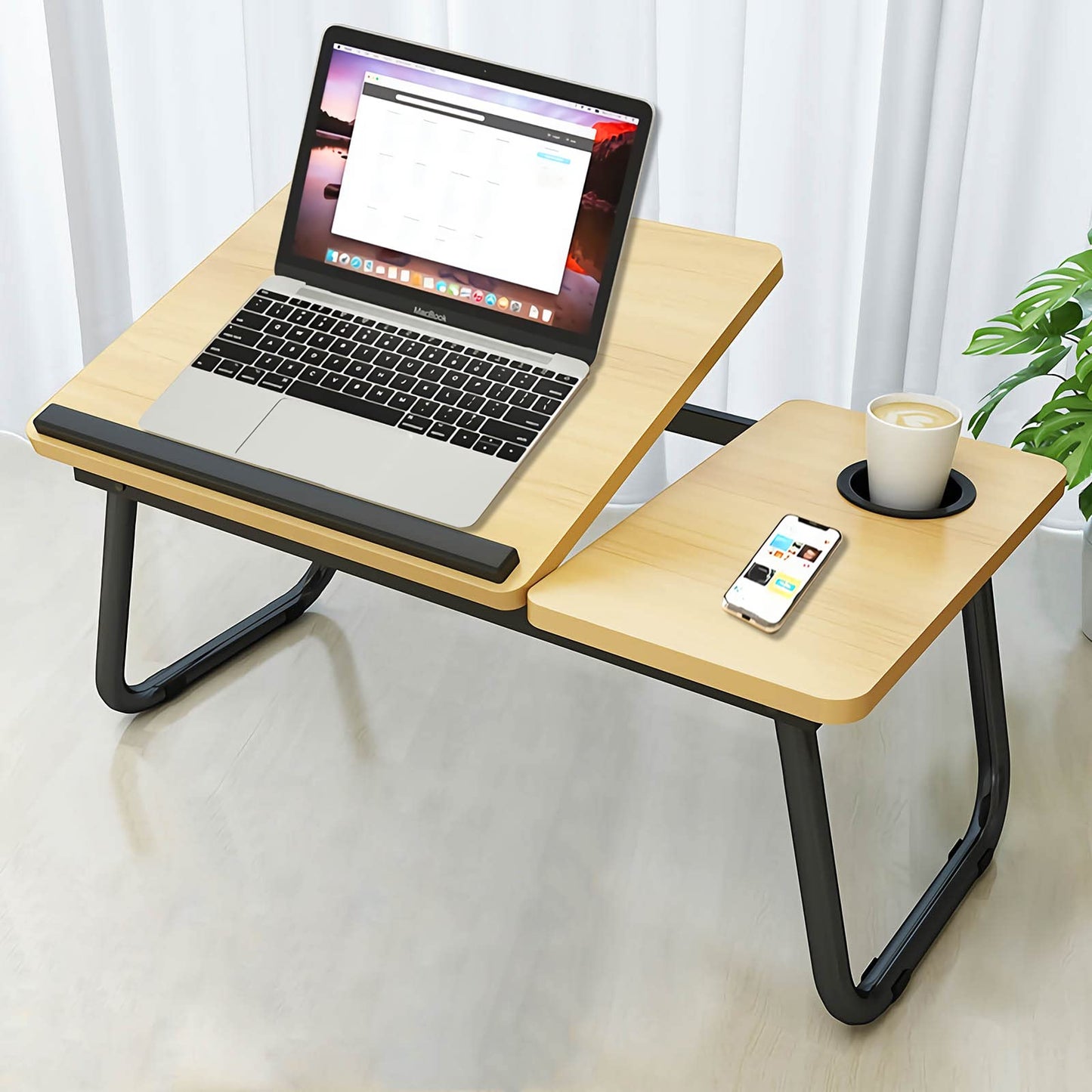 Laptop Desk, Laptop Bed Table with Foldable Legs & Cup Slot, Reading Holder Notebook Stand Breakfast Bed Tray Book Holder for Sofa, Bed, Terrace, Balcony